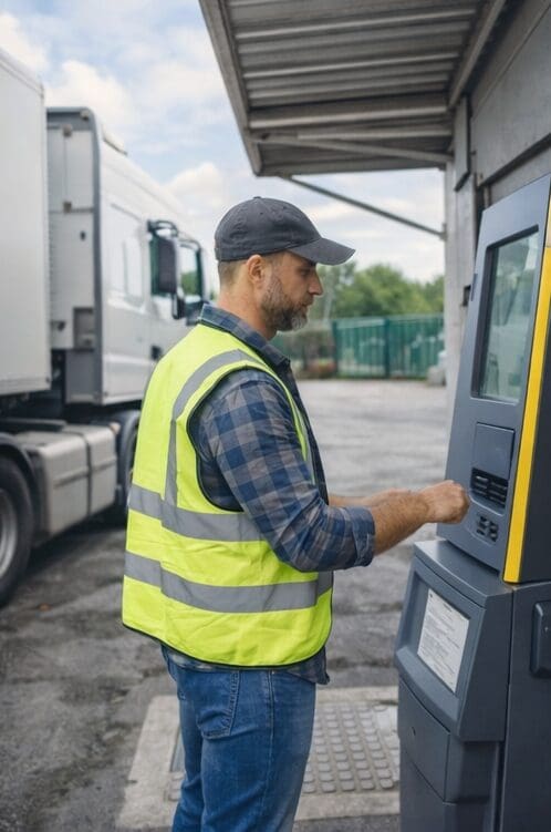 Truck driver check in kiosk with pager system in logistics warehouse