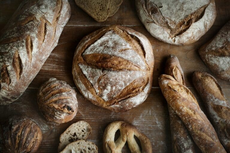 bakery display with bread and pastries